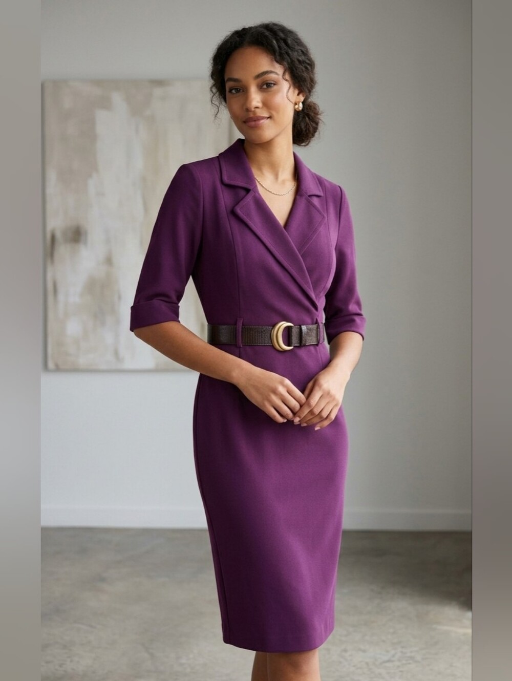 Donna Karan Purple Midi Wrap-Style Dress